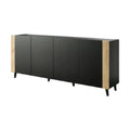 **Titre technique en français :** Buffet moderne en bois et métal, quatre portes, finition noir mat