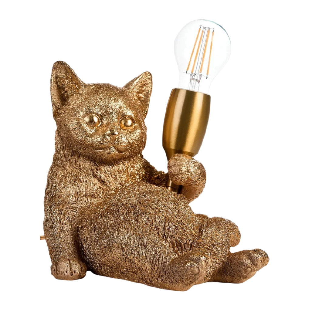 **Lampe décorative en forme de chat doré avecampoule LED intégrée**