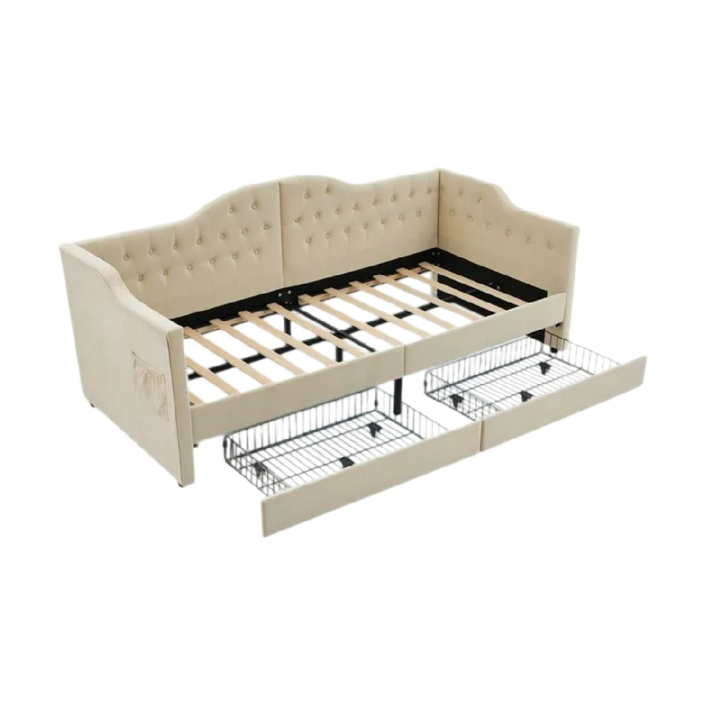 **Titre technique : Canapé-lit avec rangement intégré et structure en bois**