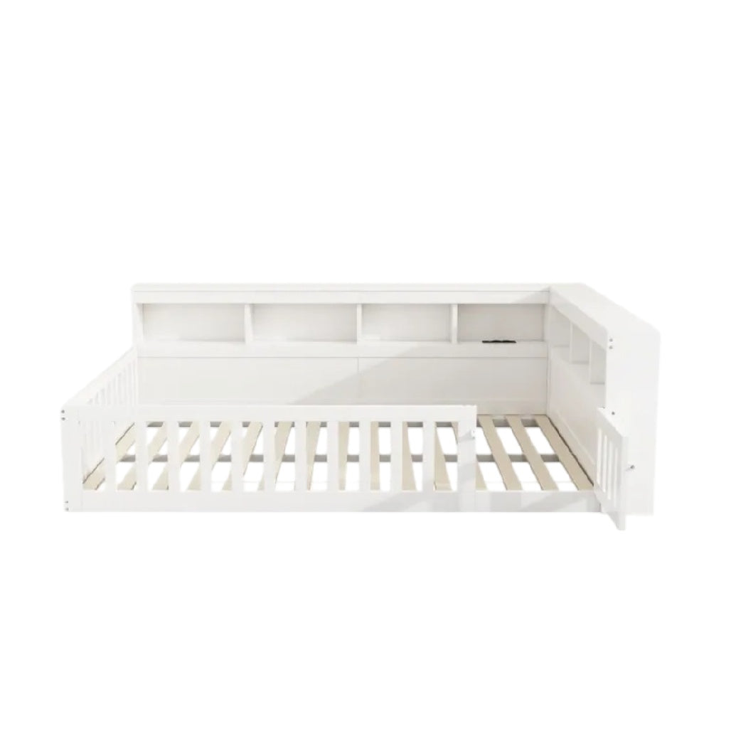 **Lit enfant évolutif blanc avec rangements intégrés**