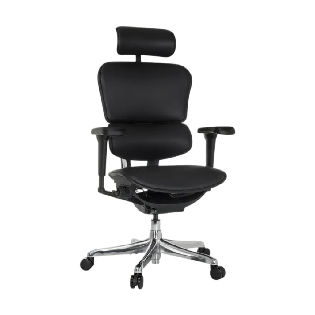 **Chaise de bureau ergonomique en cuir noir avec appui-tête réglable**